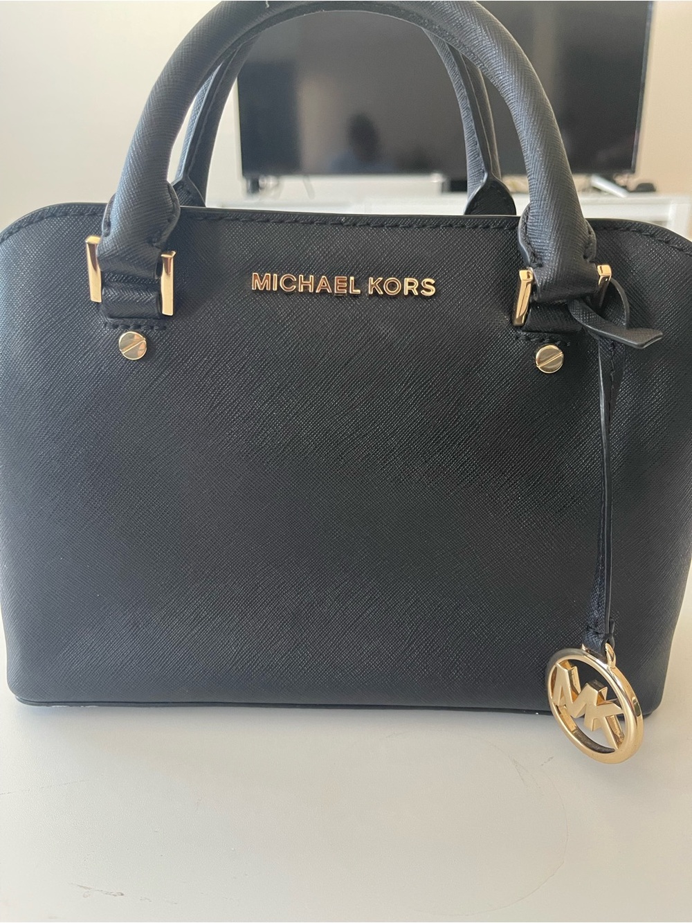 Michael Kors Black Saffiano Satchel with Gold Hardware